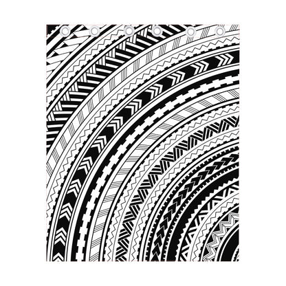 Black And White Maori Polynesian Print Curtain