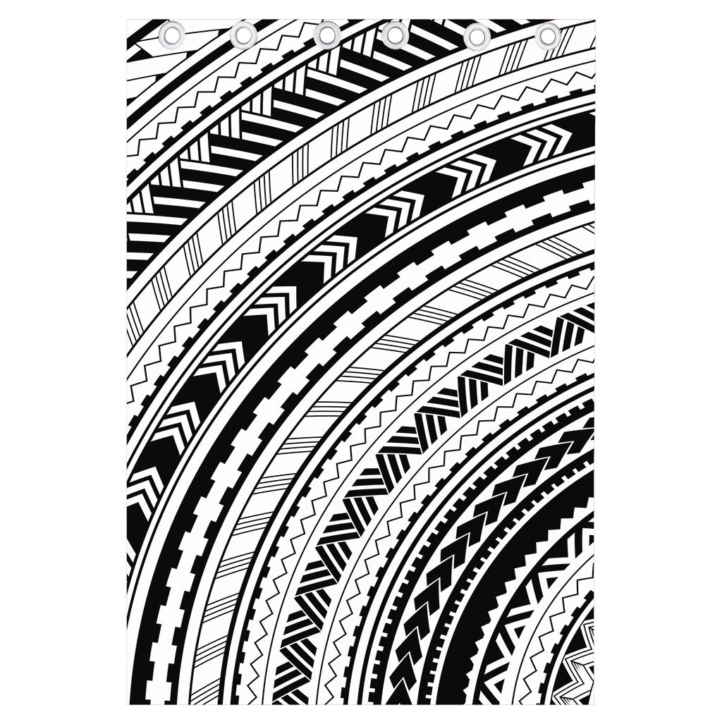 Black And White Maori Polynesian Print Curtain