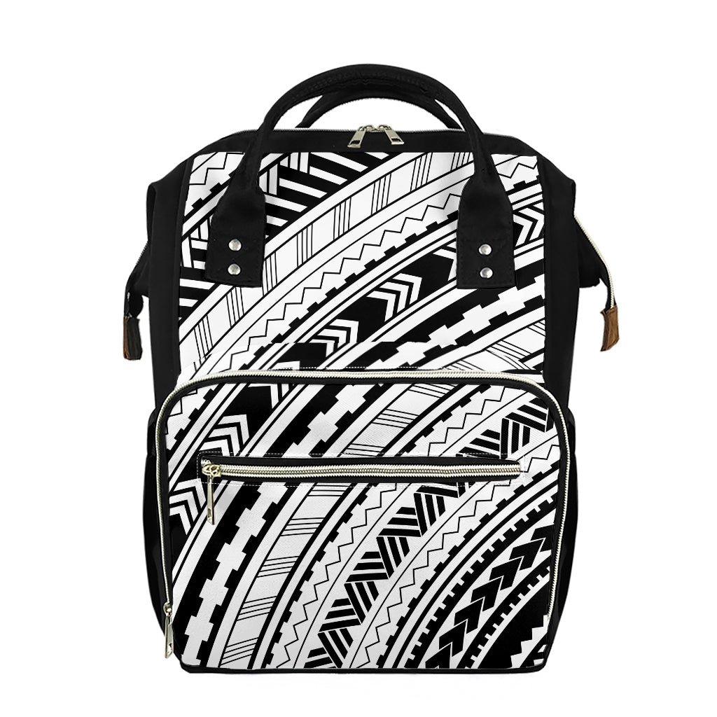 Black And White Maori Polynesian Print Diaper Bag