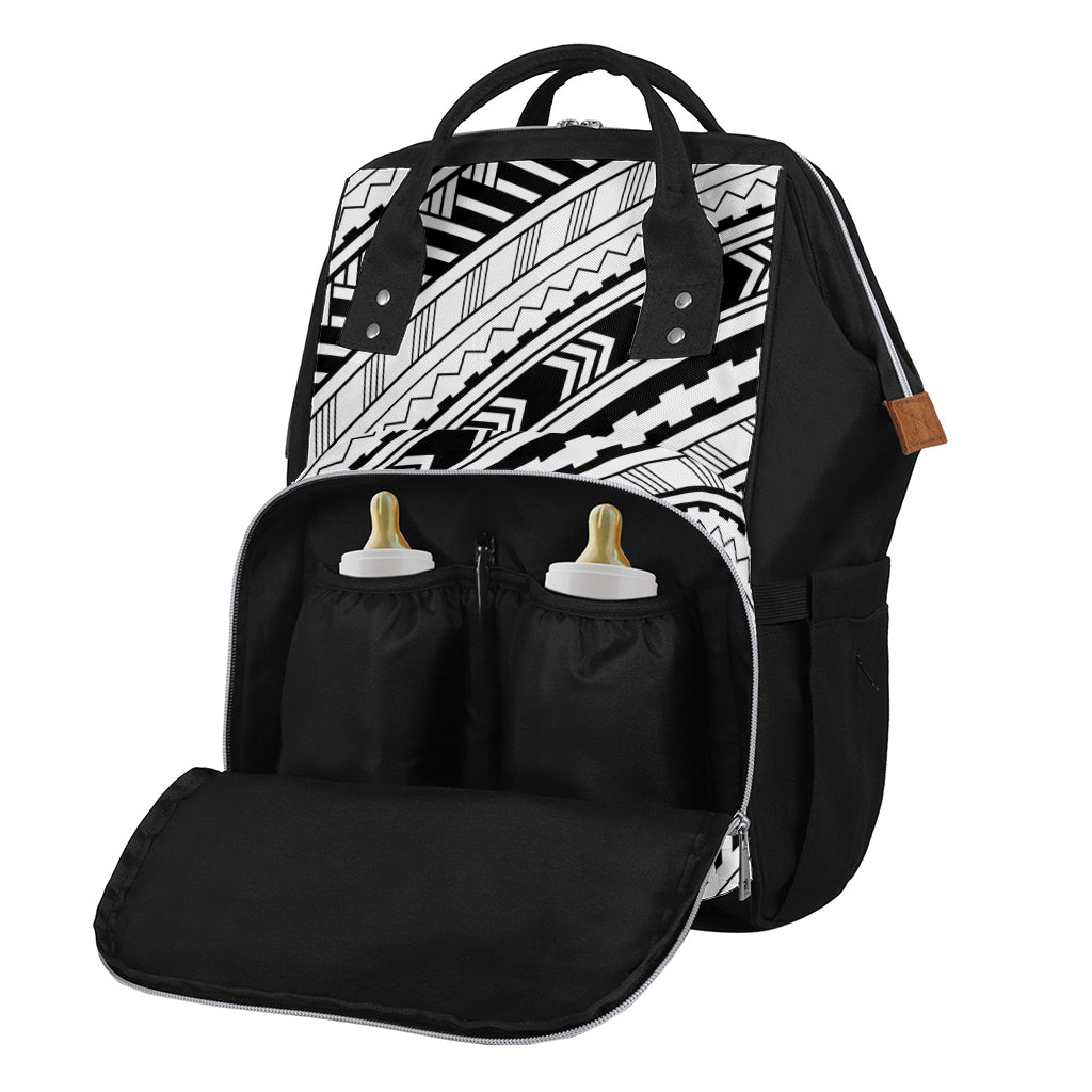 Black And White Maori Polynesian Print Diaper Bag