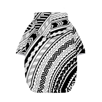 Black And White Maori Polynesian Print Dog Zip Up Hoodie