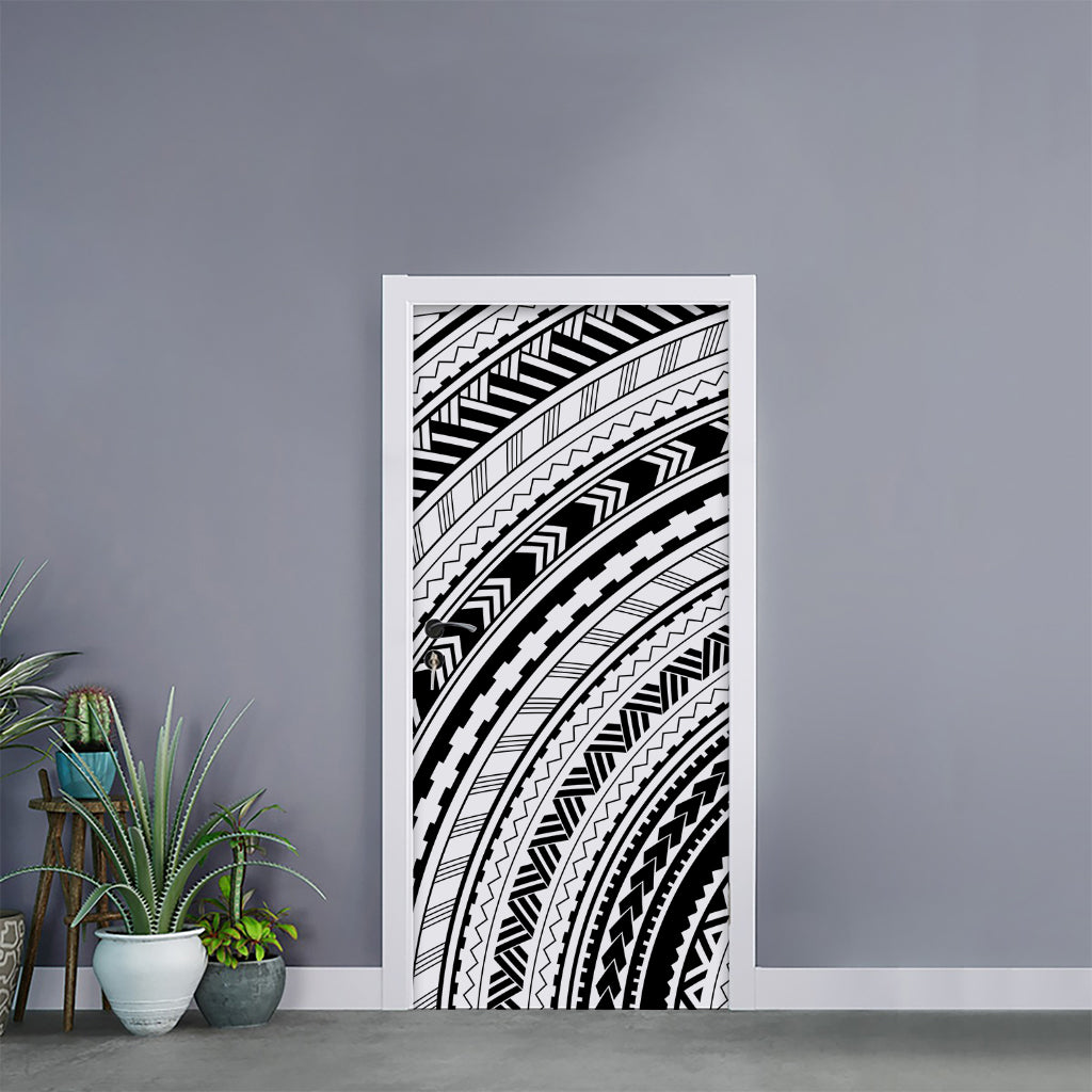 Black And White Maori Polynesian Print Door Sticker