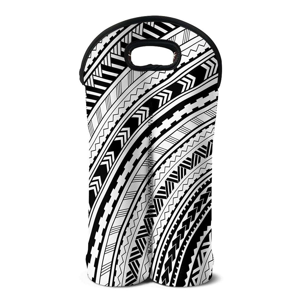 Black And White Maori Polynesian Print Double Neoprene Wine Tote