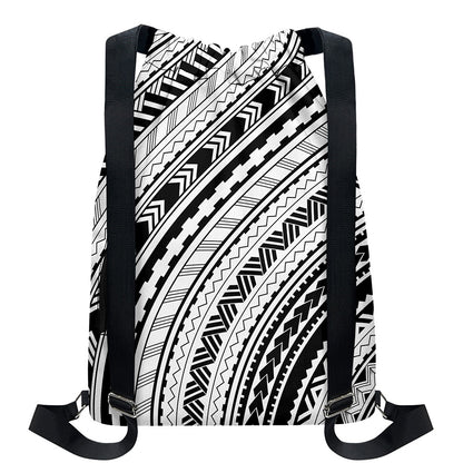 Black And White Maori Polynesian Print Drawstring Backpack