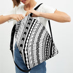 Black And White Maori Polynesian Print Drawstring Backpack