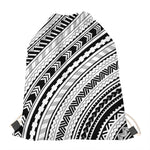 Black And White Maori Polynesian Print Drawstring Bag