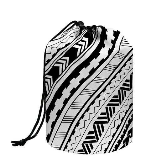 Black And White Maori Polynesian Print Drawstring Makeup Bag