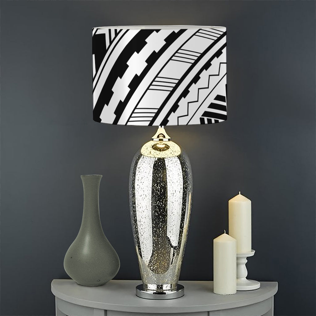 Black And White Maori Polynesian Print Drum Lamp Shade