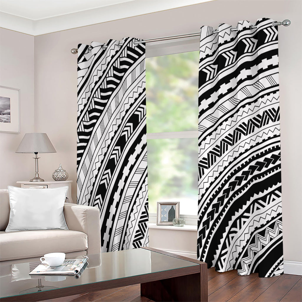 Black And White Maori Polynesian Print Extra Wide Grommet Curtains