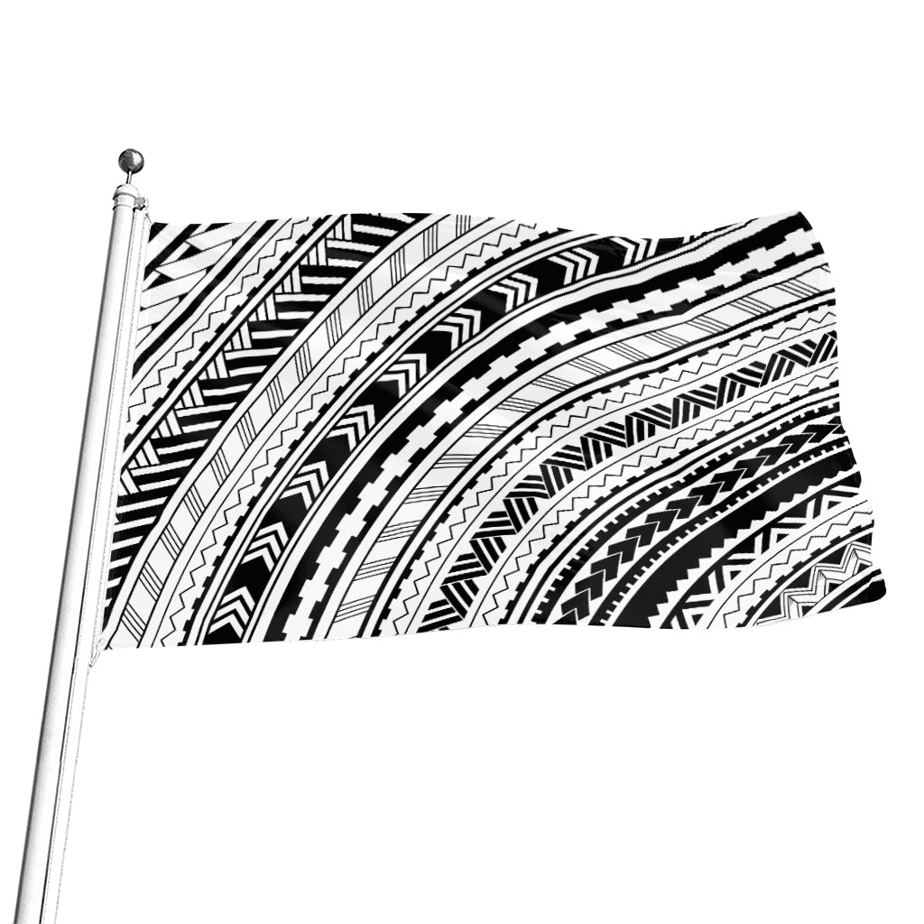 Black And White Maori Polynesian Print Flag