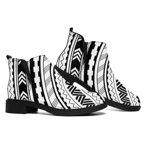 Black And White Maori Polynesian Print Flat Ankle Boots