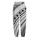 Black And White Maori Polynesian Print Fleece Lined Knit Pants