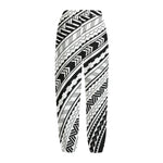 Black And White Maori Polynesian Print Fleece Lined Knit Pants