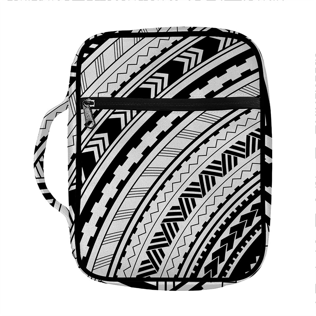 Black And White Maori Polynesian Print Front Pocket Bible Bag