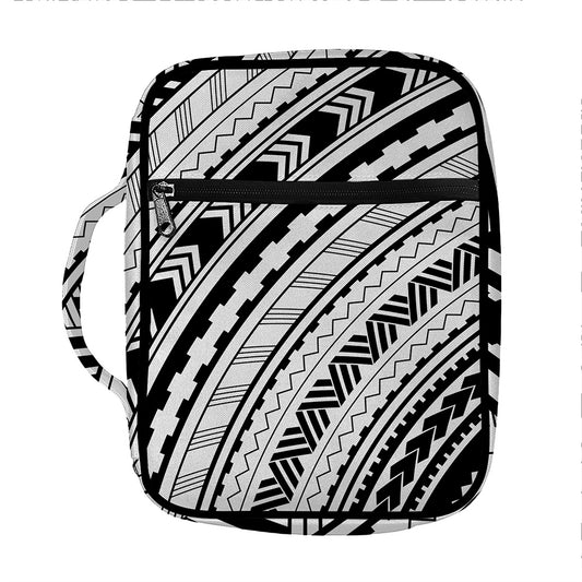 Black And White Maori Polynesian Print Front Pocket Bible Bag