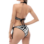 Black And White Maori Polynesian Print Halter Scoop Tie Side Bikini