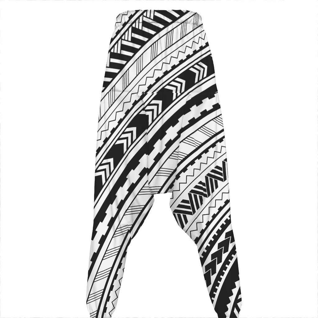 Black And White Maori Polynesian Print Hammer Pants