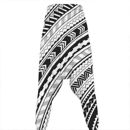 Black And White Maori Polynesian Print Hammer Pants