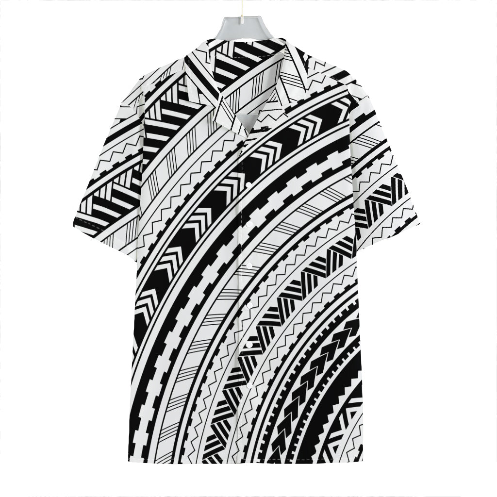 Black And White Maori Polynesian Print Hawaiian Shirt