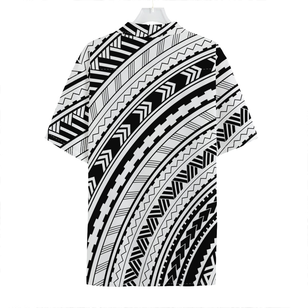 Black And White Maori Polynesian Print Hawaiian Shirt