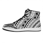 Black And White Maori Polynesian Print High Top Leather Sneakers