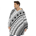 Black And White Maori Polynesian Print Hoodie Blanket
