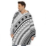 Black And White Maori Polynesian Print Hoodie Blanket