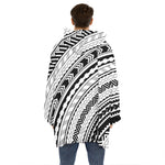 Black And White Maori Polynesian Print Hoodie Blanket
