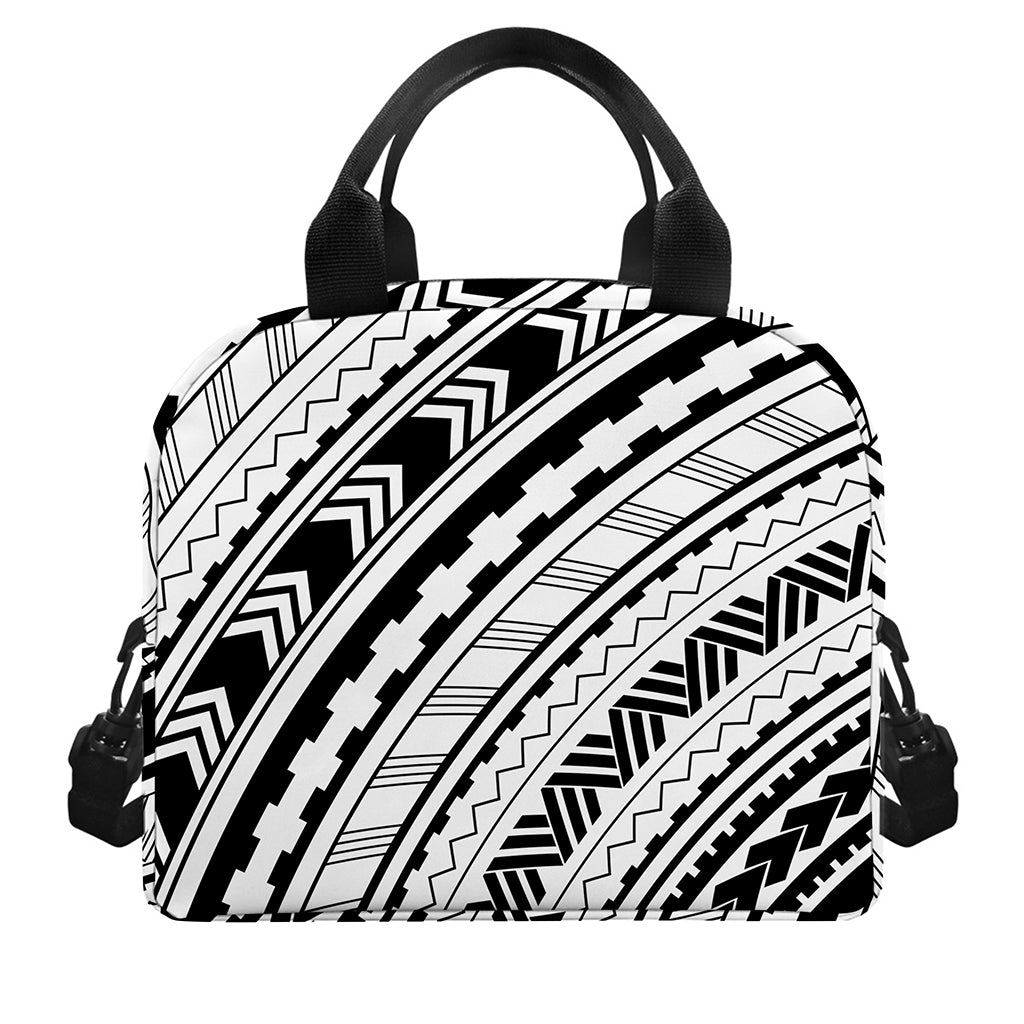 Black And White Maori Polynesian Print Insulated Lunch Bag
