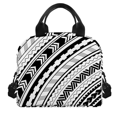 Black And White Maori Polynesian Print Insulated Lunch Bag