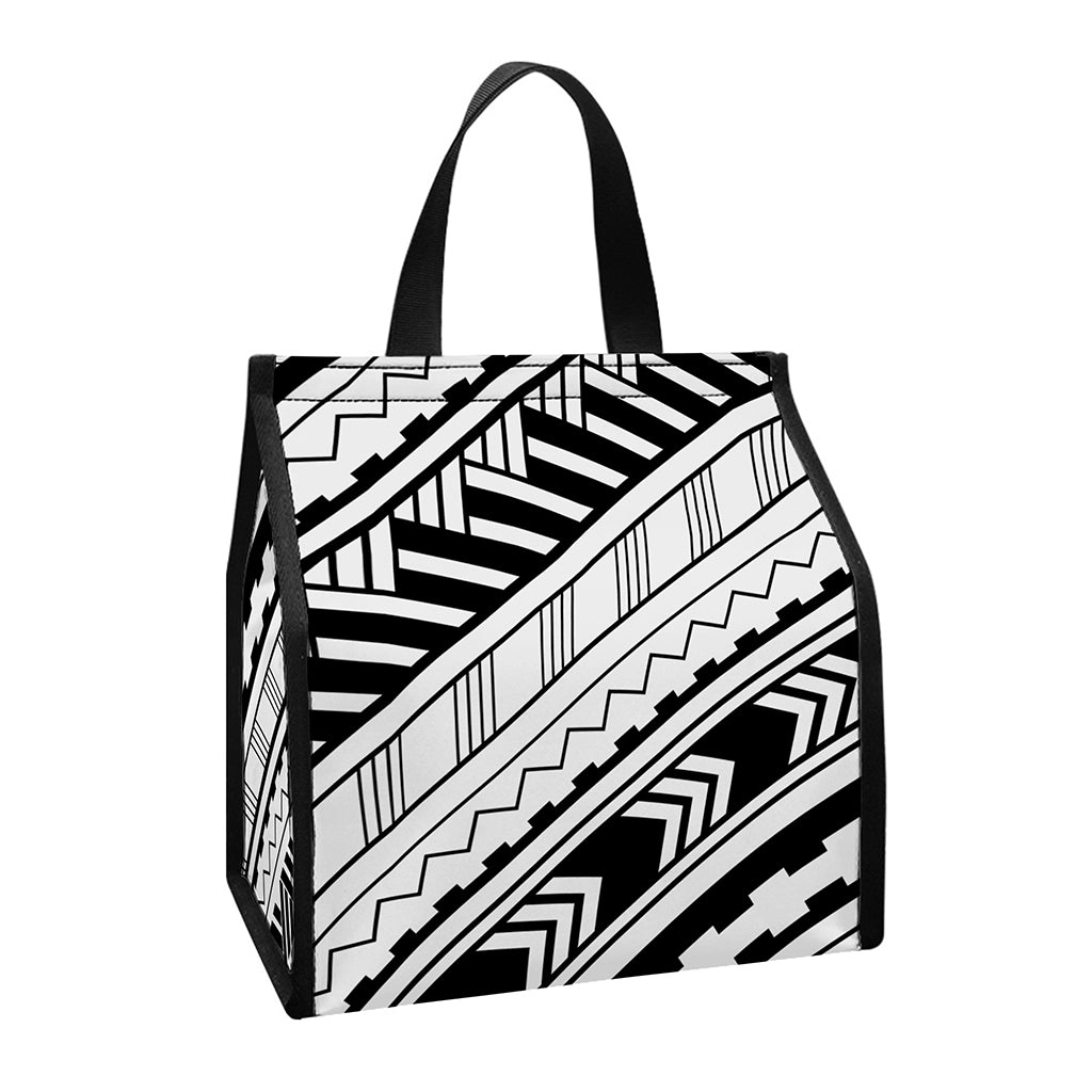 Black And White Maori Polynesian Print Insulated Lunch Tote