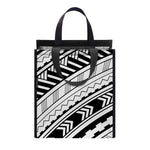 Black And White Maori Polynesian Print Insulated Lunch Tote