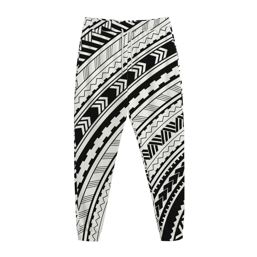 Black And White Maori Polynesian Print Jogger Pants