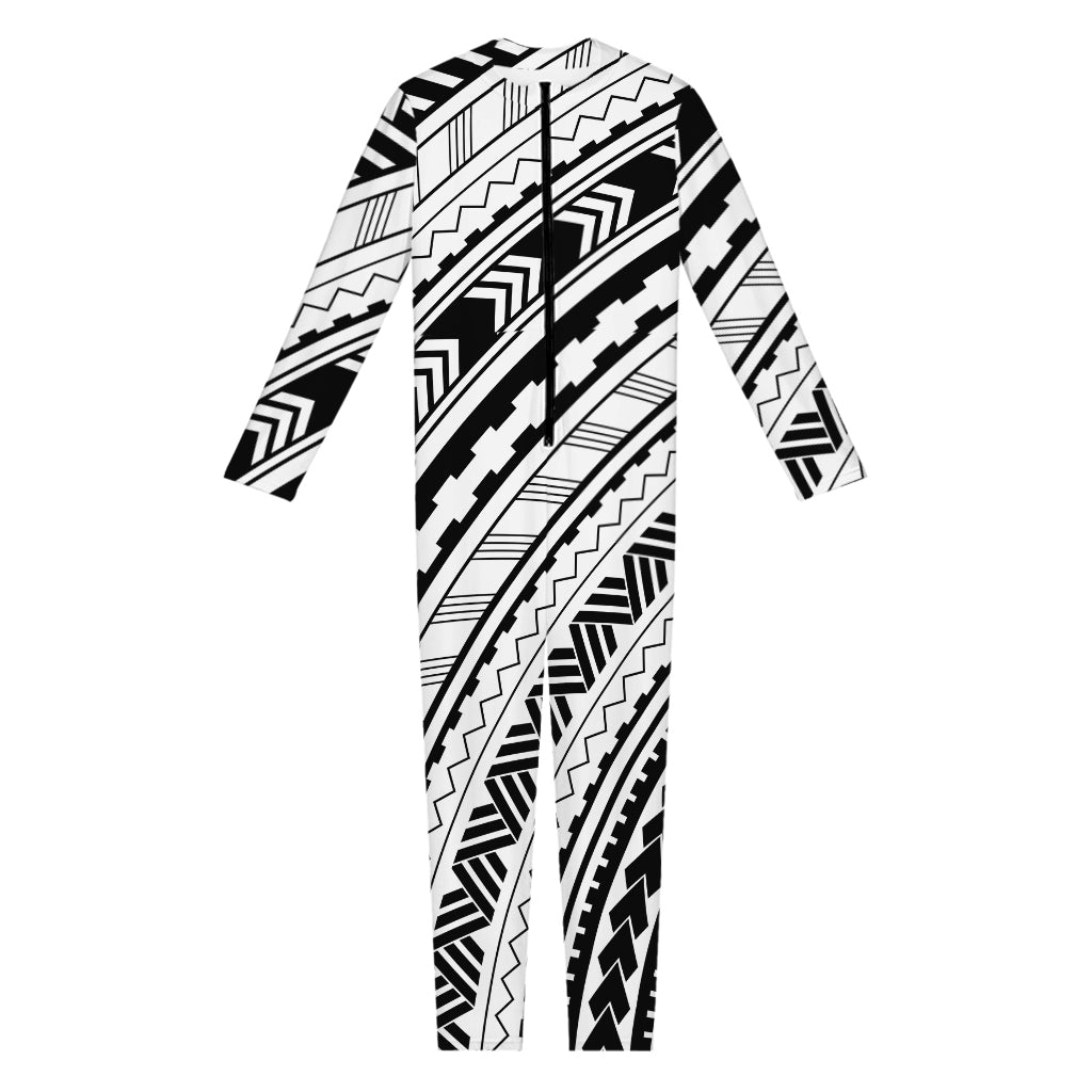 Black And White Maori Polynesian Print Jumpsuit