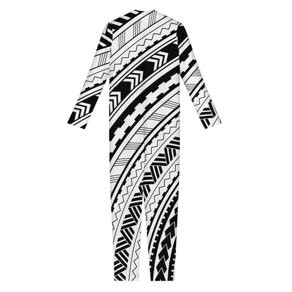 Black And White Maori Polynesian Print Jumpsuit