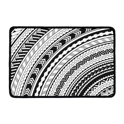 Black And White Maori Polynesian Print Kitchen Mat