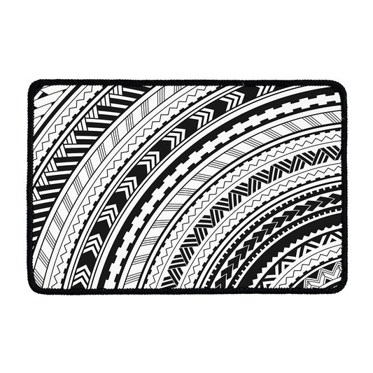 Black And White Maori Polynesian Print Kitchen Mat
