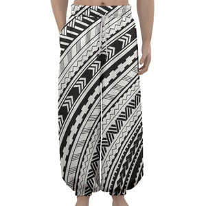 Black And White Maori Polynesian Print Lantern Pants