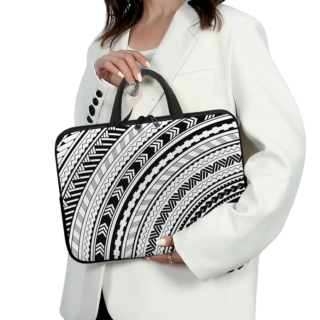 Black And White Maori Polynesian Print Laptop Sleeve With Handle