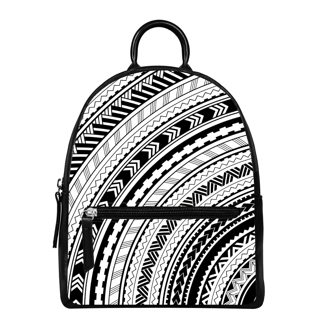 Black And White Maori Polynesian Print Leather Backpack