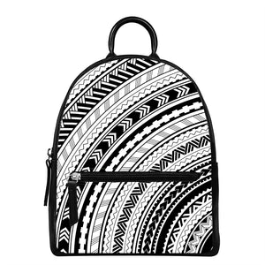 Black And White Maori Polynesian Print Leather Backpack