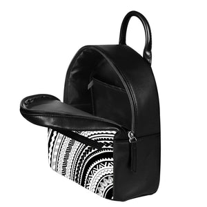 Black And White Maori Polynesian Print Leather Backpack