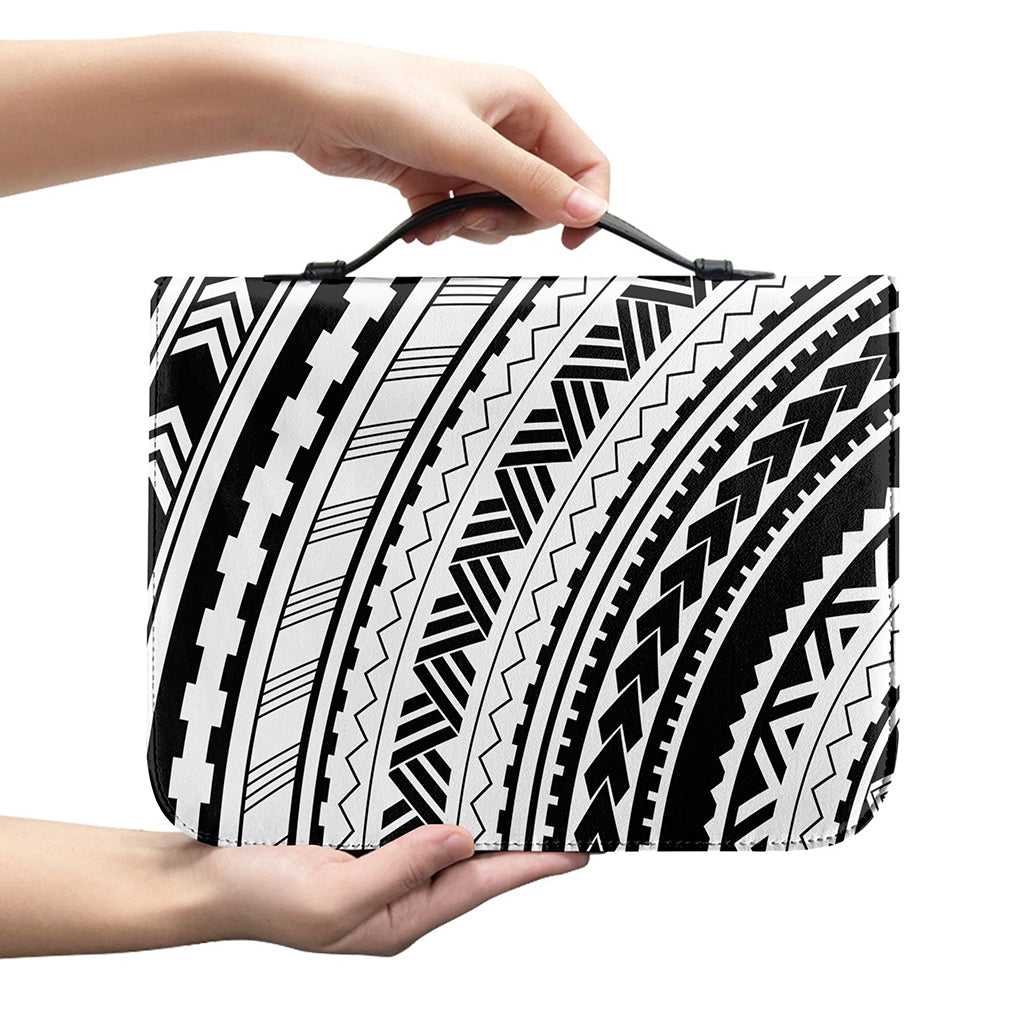 Black And White Maori Polynesian Print Leather Bible Cover