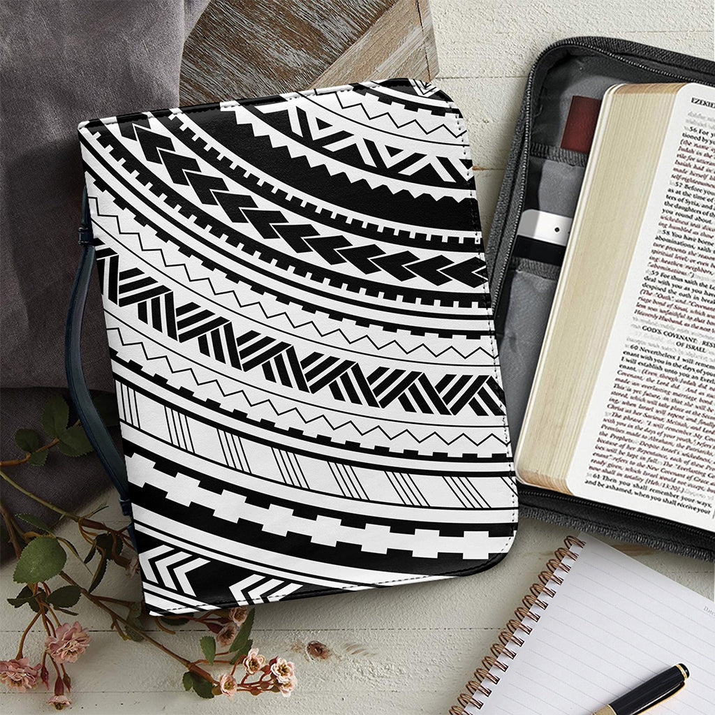 Black And White Maori Polynesian Print Leather Bible Cover