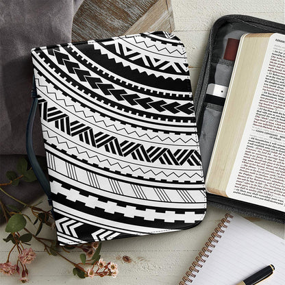 Black And White Maori Polynesian Print Leather Bible Cover