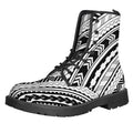 Black And White Maori Polynesian Print Lace-Up Boots