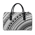Black And White Maori Polynesian Print Leather Duffel Bag