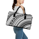 Black And White Maori Polynesian Print Leather Duffle Bag