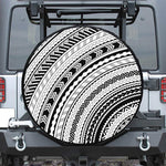 Black And White Maori Polynesian Print Leather Spare Tire Cover