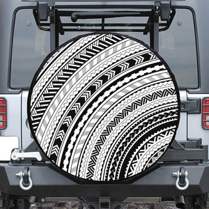 Black And White Maori Polynesian Print Leather Spare Tire Cover